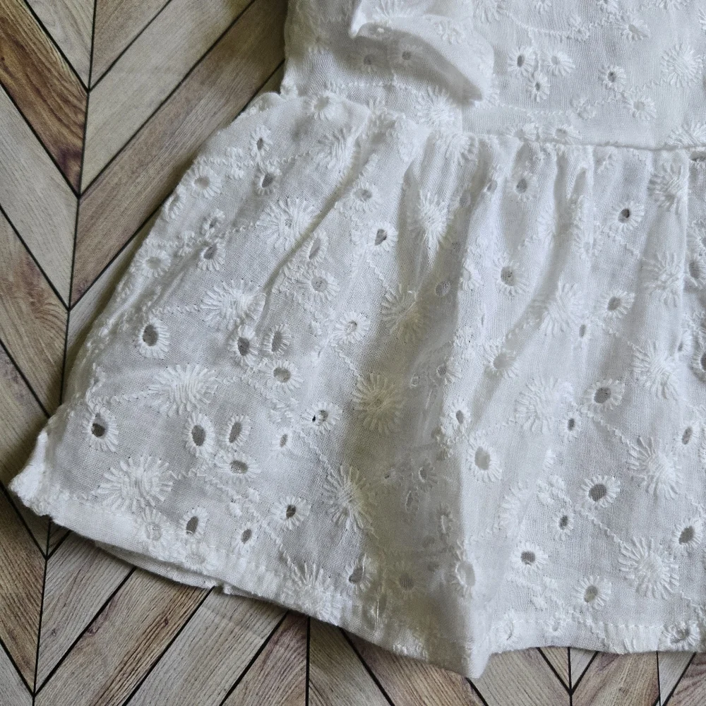 Baby Girl Peach Print Bloomer Set Ruffle Eyelet Tunic Top & Summer Shorts 9-12M